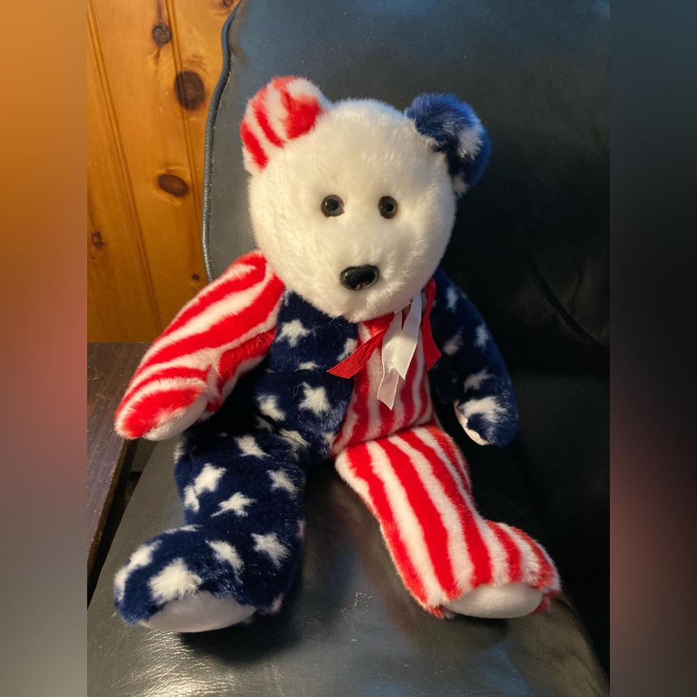 Ty Red and White Striped Plush Bear